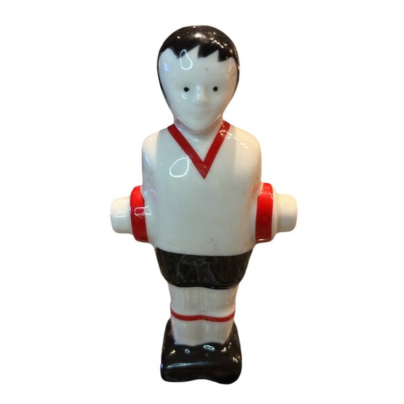 SALT SHAKER Foosball Player Ceramic 4.75" High 2.25" Wide White & Red Jersey - Picture 1 of 8